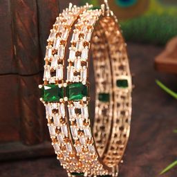 SGA FASHION Set Of 2 Rose Gold Plated American Diamond Studded Bangles-image-53