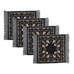 Kuber Industries Navy Blue & Grey 4 Pieces Floral Printed Velvet Pooja Mats-image-58