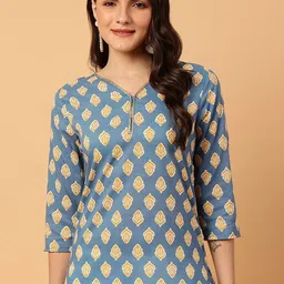 NEESH Ethnic Motifs Printed V-Neck Pure Cotton Straight Kurti-65