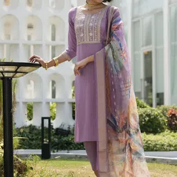 SHREE LAXMINARAYAN EXPORT Embroidered Round Neck Straight Kurta With Trousers & Dupatta-picture-18