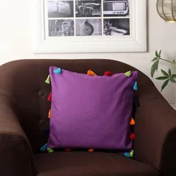 Lushomes Purple & Orange Solid Square Cushion Covers with Colorful Tassels-48