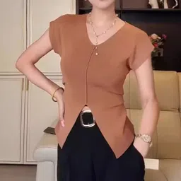 KPOP Women V-Neck Short Sleeves Top-image-12