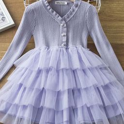 YK Girls Striped Ruffled Fit & Flare Dress-picture-52