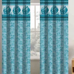 Aura Blue & White Set of 2 Floral Long Door Curtain-23