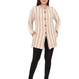 WOOL 4U Women Striped Woollen Longline Cardigan-image-71