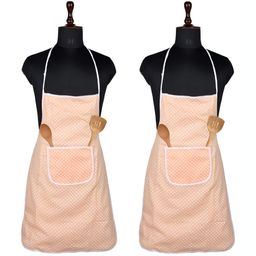 Aura 2-Pcs Peach-Colored Dot Printed Waterproof Skin Friendly Breathable Kitchen Aprons-26