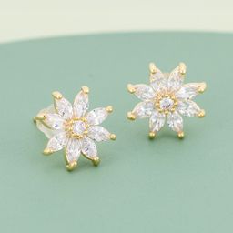 Kushal's Fashion Jewellery Gold-Plated Zircon Stone Studded Floral Studs-18