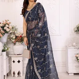Ambuja International Floral Embroidered Pure Chiffon Designer Saree-image-16