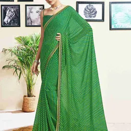 HERE&NOW Leheriya Print Pure Chiffon Saree-image-72