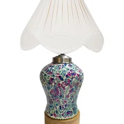 Aura Off White & Green Frustum Shape Glass & Wooden Table Lamp-28