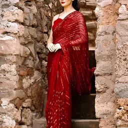 Anouk Striped Sequinned Embellished Saree with blouse piece-11