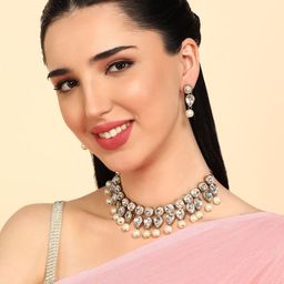 Dhivara Gold Plated Kundan Studded & Beaded Jewellery Set-image-95