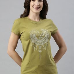 Enamor Women Floral Printed Round Neck Cotton Slim Fit T-shirt-image-86
