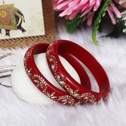 TAJ BRIDAL STORE Set Of 2 Kundans Studded Bangles-image-93
