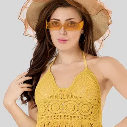 Fabme Women Shoulder Straps Crochet Top-image-31