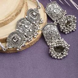 Sangria Oxidised Stone-Studded Jewellery Set-picture-18