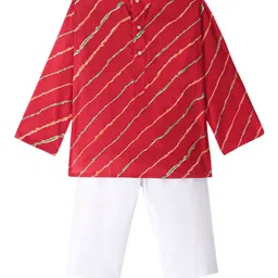 JAV CREATIONS Boys Leheriya Printed Band Collar Pure Cotton Straight Kurta With Trouser-image-95