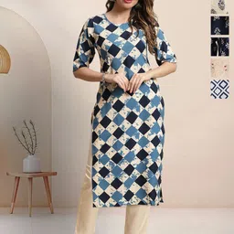 7Threads Selection Of 6 Checked Round Neck Straight Kurta-image-69