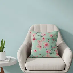 Bichauna Artistry Pink & Olive Green Floral Square Cushion Covers-picture-0