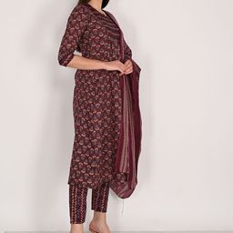 Rajnandini Women Floral Printed Regular Kurta with Trousers & With Dupatta image 4