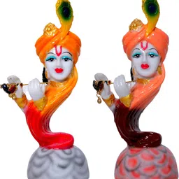 Aura White & Orange 2 Pieces Murlidhar Krishna Idol Showpieces-26