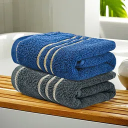 Kuber Industries Grey & Blue 2 Pieces Striped Cotton 450 GSM Bath Towels-image-65