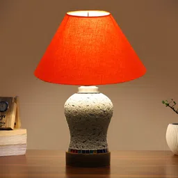 Aura Orange Traditional Frustum Shaped Wooden & Mosaic Glass Table Lamp-9