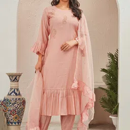 TWINS LADY Women Floral Regular Chanderi Silk Kurta with Trousers & With Dupatta-picture-21