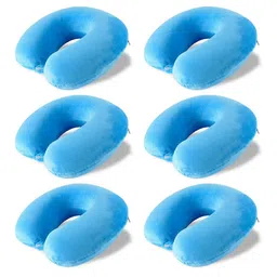 Kuber Industries Blue 6 Pieces U-Shaped Memory Foam Filled Cotton Travel Pillows-40