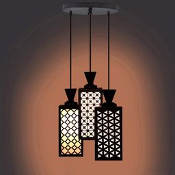 Gojeeva Black & White Textured Rectangle Shaped Wooden Pendant Ceiling Lamp-picture-8