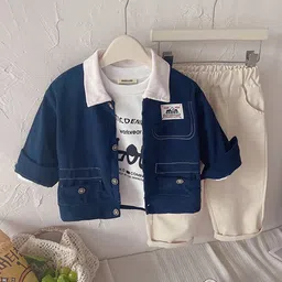 INCLUD Boys Typography Printed Pure Cotton T-Shirt & Jacket With Trousers-picture-28