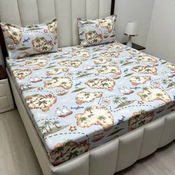 Pure Decor Blue & Green Cartoon Characters 400 TC Queen Bedsheet with 2 Pillow Covers-image-42