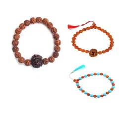 Divine souvenirs Unisex Set Of 3 Rudraksha Beaded Elasticated Bracelets-50