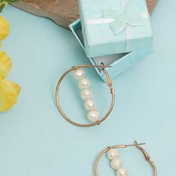 StyleCast Rose Gold-Plated Pearls Beaded Circular Hoop Earrings-image-20