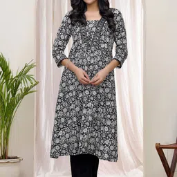 VAASVA JAIPUR Floral Printed V-Neck Mirror Work A-Line Kurta With Palazzos-1