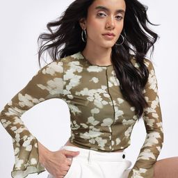 glitchez Printed Pleated Fitted Crop Top-image-88