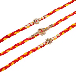 Anouk Set Of 3 Kundan Studded Thread Rakhis With Roli Chawal Chandan & Mishri image 2
