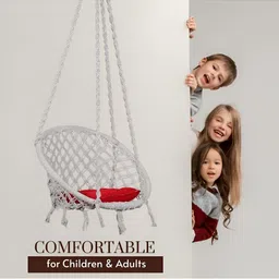 Swingzy Grey & Red Textured Cotton Hammock Swing With Cushion image 2