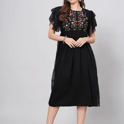 BAESD Embroidered Flutter Sleeves Fit & Flare Midi Dress-picture-8