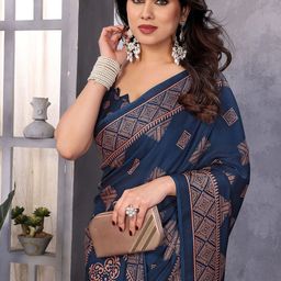 FABMORA Embellished Poly Chiffon Block Print Saree image 4