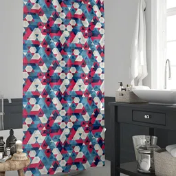 ArtzFolio Blue & Red Geometric Printed Waterproof Shower Curtain-9