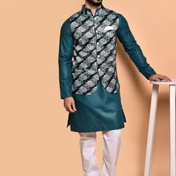 PRINTINDIA Mandarin Collar Pure Silk Kurta with Trouser & Jacket-image-108
