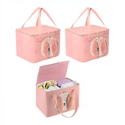 Aura Pink Set of 3 Reusable Tote Basket Organisers-6