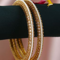 Anouk Set Of 2 Stone-Studded & Pearls Beaded 24CT Gold-Plated Bangles-image-37