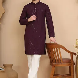 Jompers Men Ethnic Motifs Embroidered Regular Sequinned Pure Cotton Kurta with Churidar-picture-13
