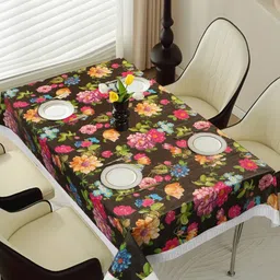 LooMantha Black Floral Waterproof Plastic 6-Seater Table Cover-image-5