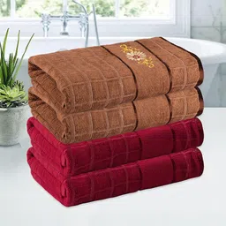Kuber Industries Red & Brown 4 Pieces Striped 260 GSM Bath Towels-91