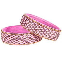 ZULKA Set of 2 Zircon Diamond Stone Studded & Beaded Kada Bangles-image-30