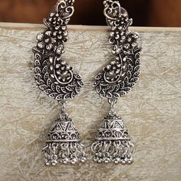 Sangria Silver-Plated Dome Shaped Floral Oxidized Jhumkas-43