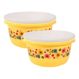 Aura White & Yellow 4 piece Floral Plastic Bath Accessories Set-image-59